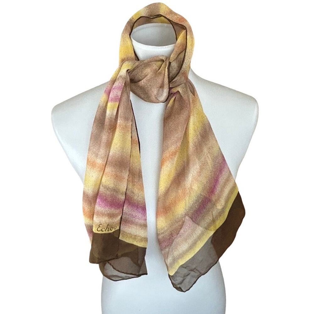 Vintage Echo Striped Gradient Scarf Brown Gold and Plum